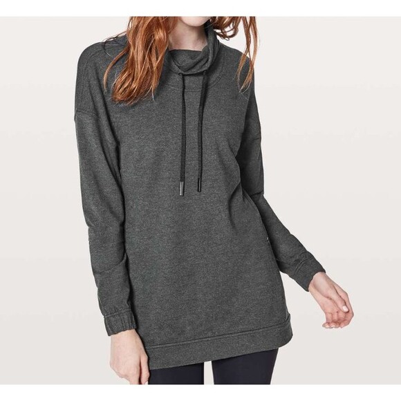Lululemon Sweaters - Lululemon Womens Twisted Tucked LS Pullover Sweater Size 6 Gray Draped Cowl Neck